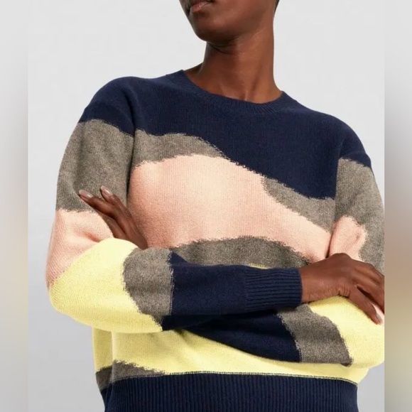 Theory 100% cashmere intarsia sweater, cozy, abstract, waves, lightweight, sz M - Picture 5 of 5